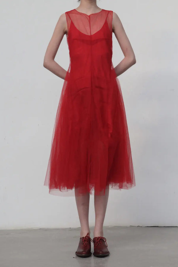 marc le bihan sleeveless gauze skirt red 2163 H17